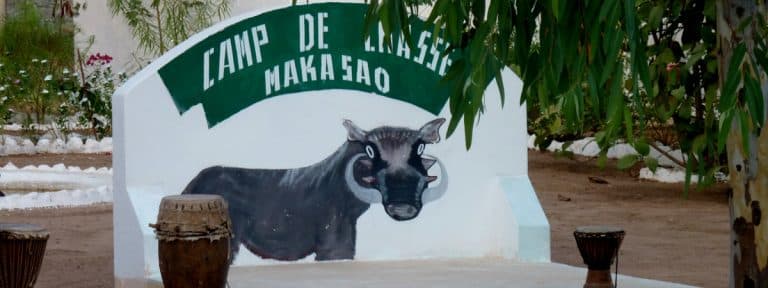 L’enseigne Camp de chasse Maka Sao, ornée d’un phacochère peint